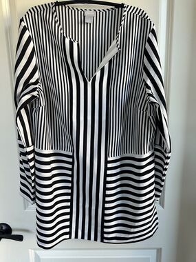 Chico's Black & White Striped Polyester Tunic Chico’s 2 (Large / US 12)